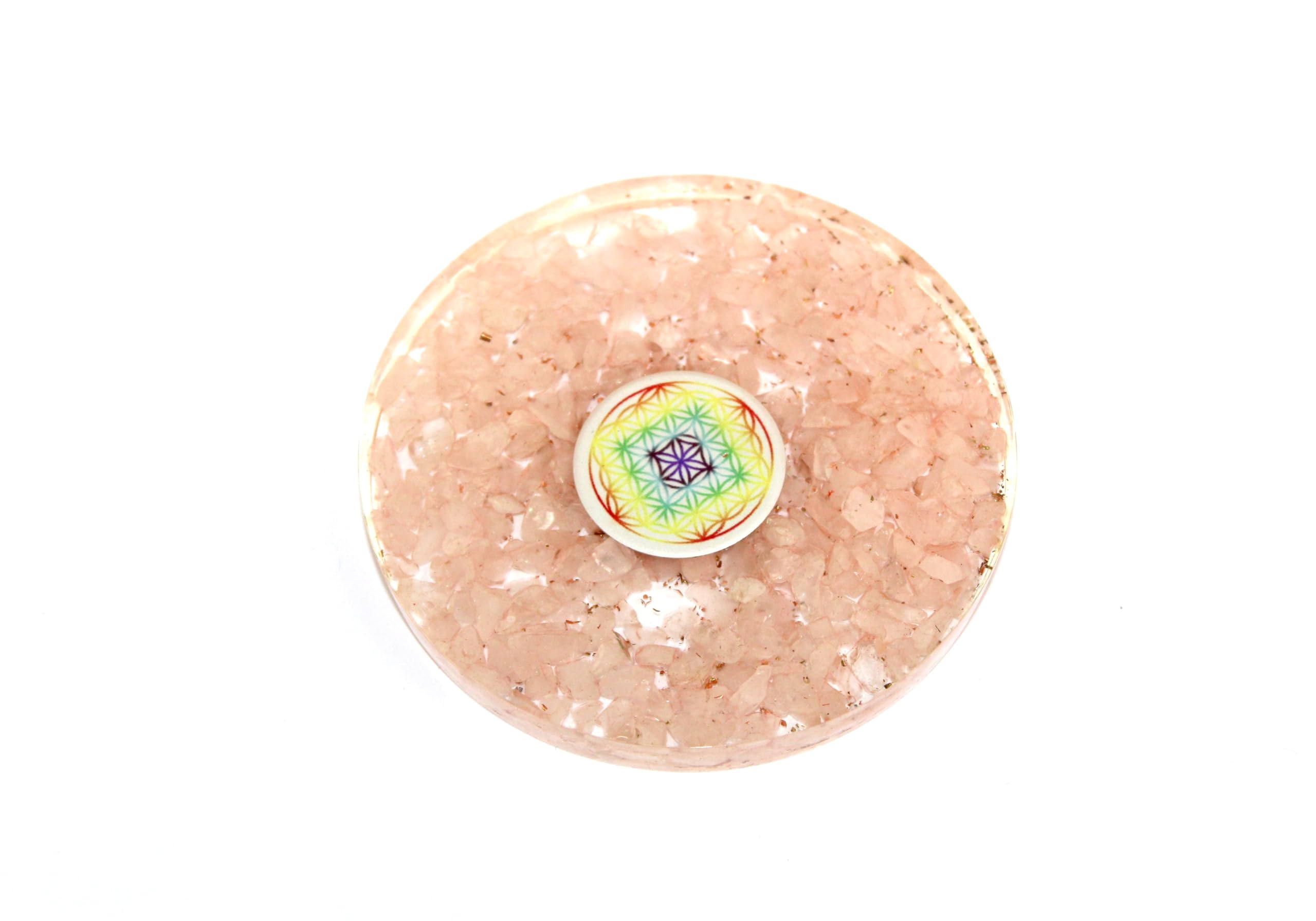 Prajet Energized Rose Quartz orgone Flower of life Tea Coaster Round 3.5 Inch Diameter, Useful in Vastu, feng shui, vastu, chakra balancing space personal healing.