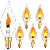 Flame Light Bulb E12 LED Realistic Flickering Fire Candelabra Decorations | Crystal Glass Chandelier Bulb, No Flicker for Indoor Outdoor Halloween Christmas Lantern Porch Patio Lamp Decorations, 6 Pack