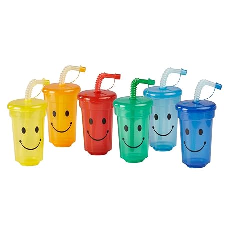 Trinkbecher-Set'Safety' | 6 Becher im Set mit Deckeln und verschließbaren Trinkhalmen | je 350 ml Füllmenge | aus Kunststoff 
