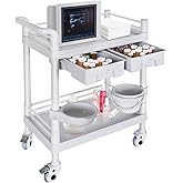Medical Mobile Trolley Cart 2-Shelf 220 LBS Max Load Rolling Utility Cart | Heavy Duty, Beauty Salon Storage Cart With Drawers Dirt Bucket, 2 Locking 360&deg; Swivel Wheels, For Hospital Dental Clinic Home
