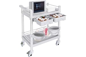ENOCREAY Medical Mobile Trolley Cart 2-Shelf 220 LBS Max Load Rolling Utility Cart Heavy Duty Beauty Salon Storage Cart with Drawers Dirt Buckets Rotate Wheels 2 Brake for Hospital Dental Clinic Home