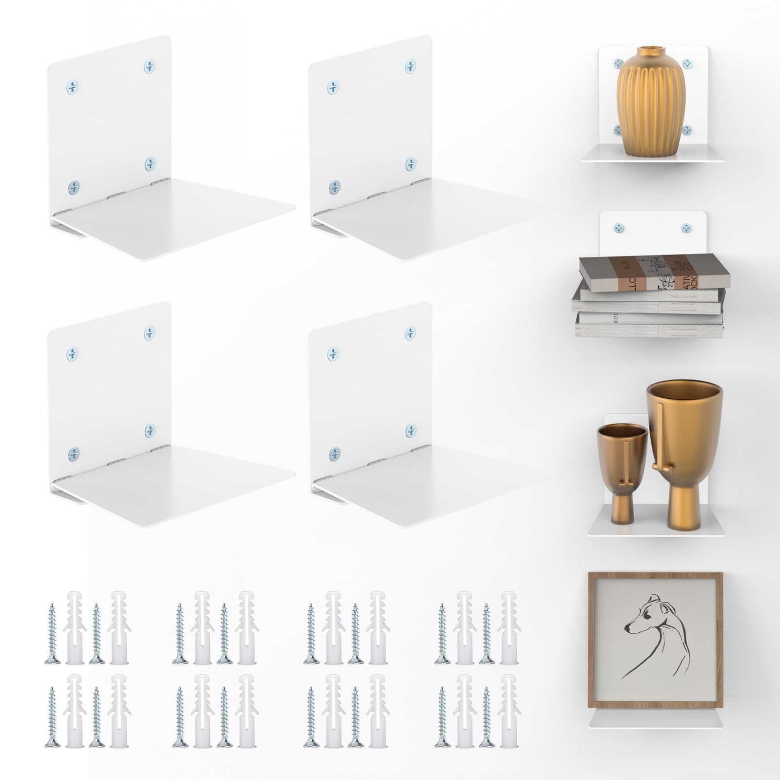 Photo 1 of Eapele Invisible Floating Bookshelf, Heavy-Duty Hanging Bookshelves, Steel Constructed Wall Mounted Hidden Bookshelf with Mounting Hardware, 4PCS White