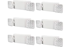 AKT LIGHTING Commercial Emergency Light, Back-up Battery Emergency Exit Lighting Fixtures with Adjustable Hardwired 2 LED Head Wall Mount White for Hallways/Stairways, UL Certified(6 Pack)