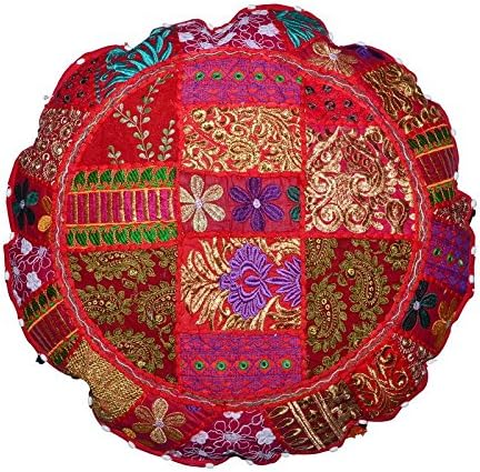 Handmade Cotton Ottoman Patchwork Foot Stool- Floor Cushion Decor ,Embroidered Chair Cover,Decorative Throw Vintage Pouf Cover Round Pillow Cover, Decorative Throw Cotton Foot stool 22''