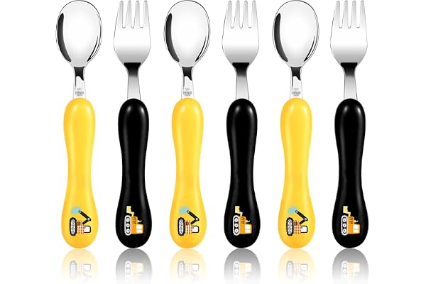 Lehoo Castle Toddler Cutlery Spoon and Forks, 6pcs Stainless Steel Dinosaurs Toddler Utensils Set, Toddler Spoons Forks Self