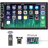 Leadfan 7inch Car Stereo Double Din Radio Touchscreen with Backup Camera Multimedia Car Audio Support Mirror Link, Bluetooth Caller ID, FM/MP3/MP4/USB/Subwoofer,Aux Input Car Audio Receivers
