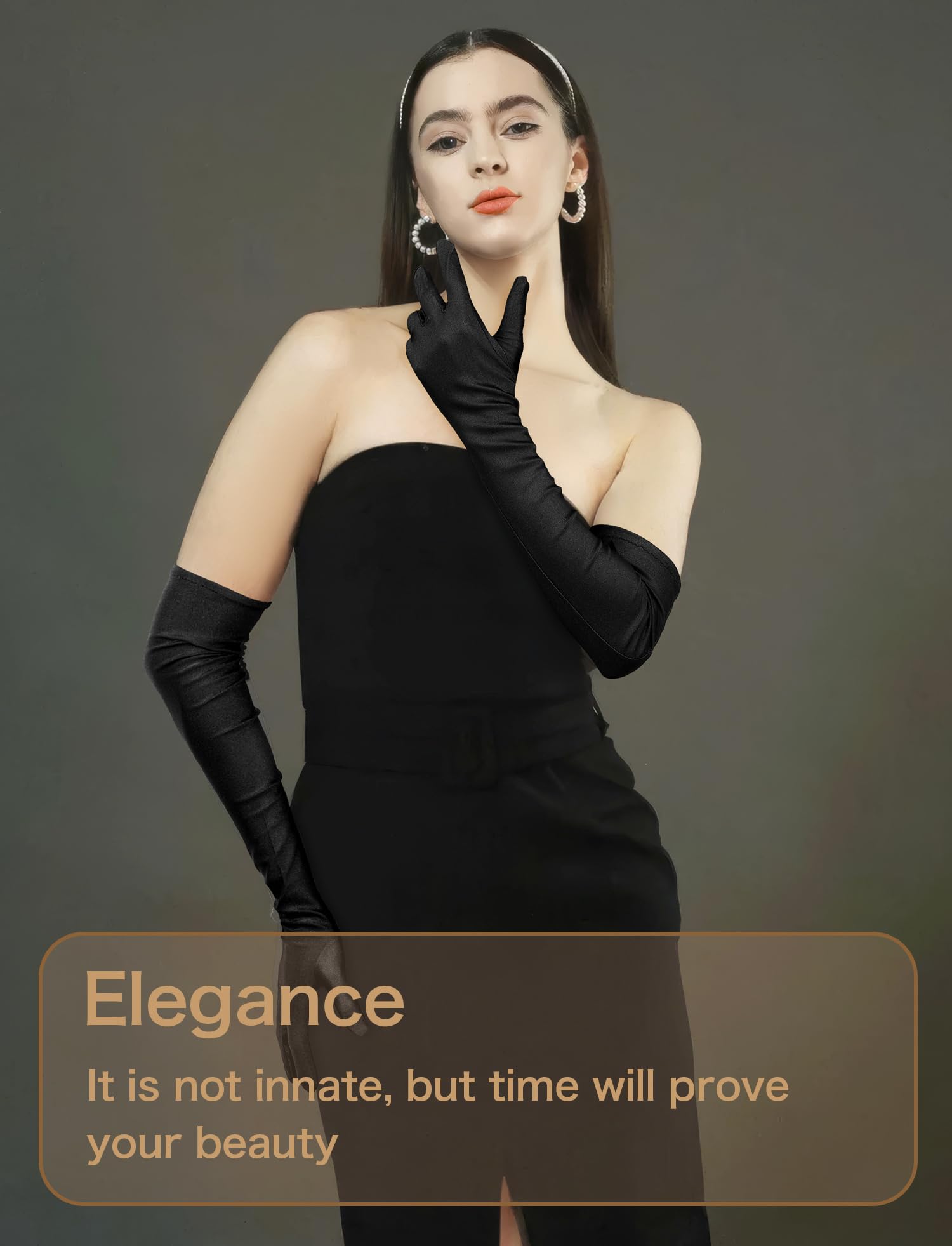 BEVTEE Long Black Gloves Women Formal, 2 Pairs Opera Gloves Costume, Stretchy Satin Gloves, 1920s Accessories, 20.8 Inch