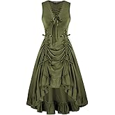 Scarlet Darkness Renaissance Steampunk Dress Lace Up High Low Dress Pirate Costume