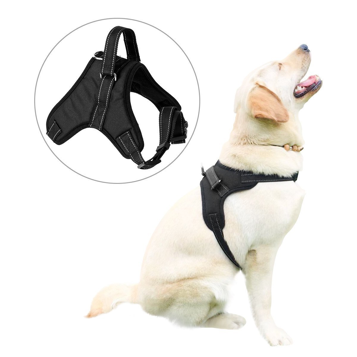 Fypo Pet Dog Car Seat Belts, Safety Harness Seatbelt Adjustable Buckle Travel Auto Vehicle Stabilizer Protector Guard Nylon Fabric With Metal Clips Black (Vest Harness(L))