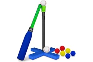 CeleMoon Foam Tball Set for Kids Toddlers 3-5, T Ball Baseball Softball Bat Set Adjustable Batting Tee, 8 Colored Balls, for Boys Girls 3-5 5-8 Years Indoor Outdoor Sport Playing Toys, Blue