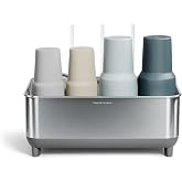 simplehuman Bottle Dock, Fast Drying Bottle Rack with Steel Frame &amp; Diatomaceous Earth Base, Three-Compartment Organizer for Tumblers, Caps &amp; Straws, Built-in Straw Holder, Brushed Stainless Steel