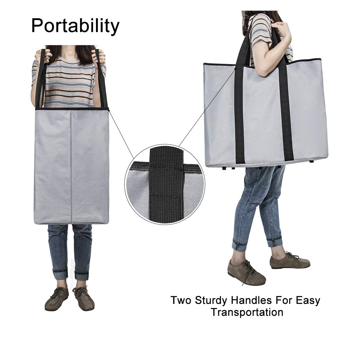 WISHPOOL Extra Large Laundry Basket Shopping Tote Bag Collapsible Laundry Hamper Handles Foldable Laundry Bags Standing Dirty Clothes Storage Organizer (Light Grey)