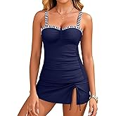 Yonique Womens Underwire Tankini Swimsuits with Skirt Two Piece Bathing Suits Tummy Control Swimwear