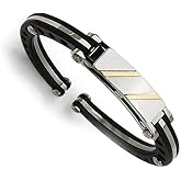 The Black Bow Men's Stainless Steel, Black PVC and 14k Yellow Gold Inlay ID Cuff Bracelet