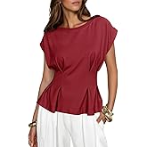 Cicy Bell Womens Peplum Tops Summer Babydoll Cap Sleeve T-Shirts Dressy Casual Crew Neck Pleated Blouses