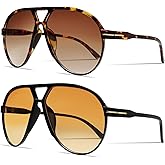 GUVIVI Retro Aviator Sunglasses for Women Men Oversized Classic 70s Vintage Trendy Tangle Free Square Aviators Sun Glasses