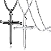 SuoFrun 2Pcs Stainless Steel Cross Nail Necklace Vintage Punk Men Women Jesus Christ Couple Friendship Pendant Necklace Christian Jewelry