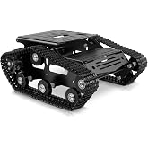 XiaoR Geek Smart Robot Car Chassis Kit Full Metal Big Tank Chassis with 2WD Motors for Arduino Raspberry Pi Jetson Python DIY Smart Car Learning Kit(Black, with DC Motor)