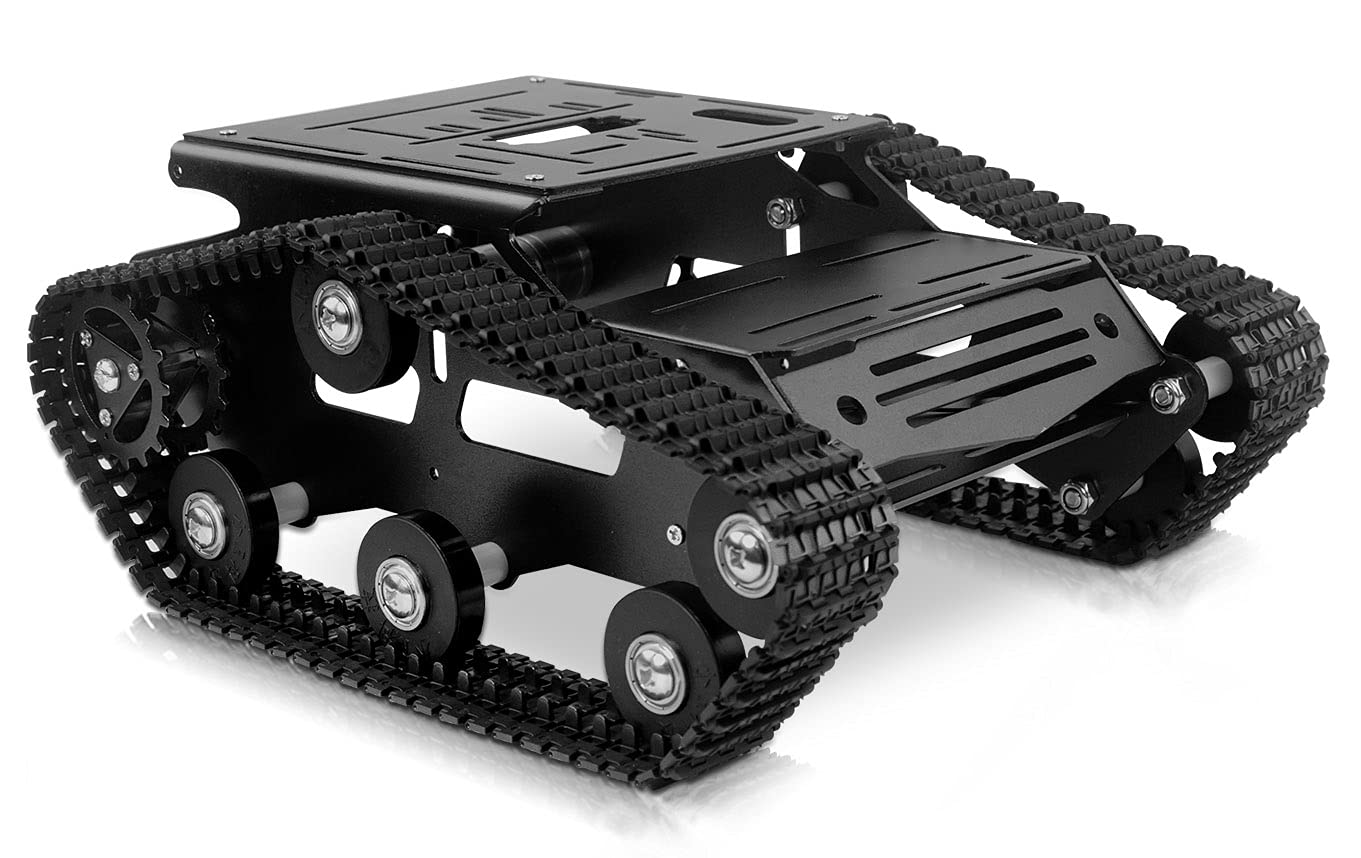 Photo 1 of XiaoR Geek Smart Robot Car Chassis Kit Aluminum Alloy Big Tank Chassis with 2WD Motors for Arduino/Raspberry Pi DIY RC Shock Absorbing Tracked Robot Car Toys - Learning Kit (Black)