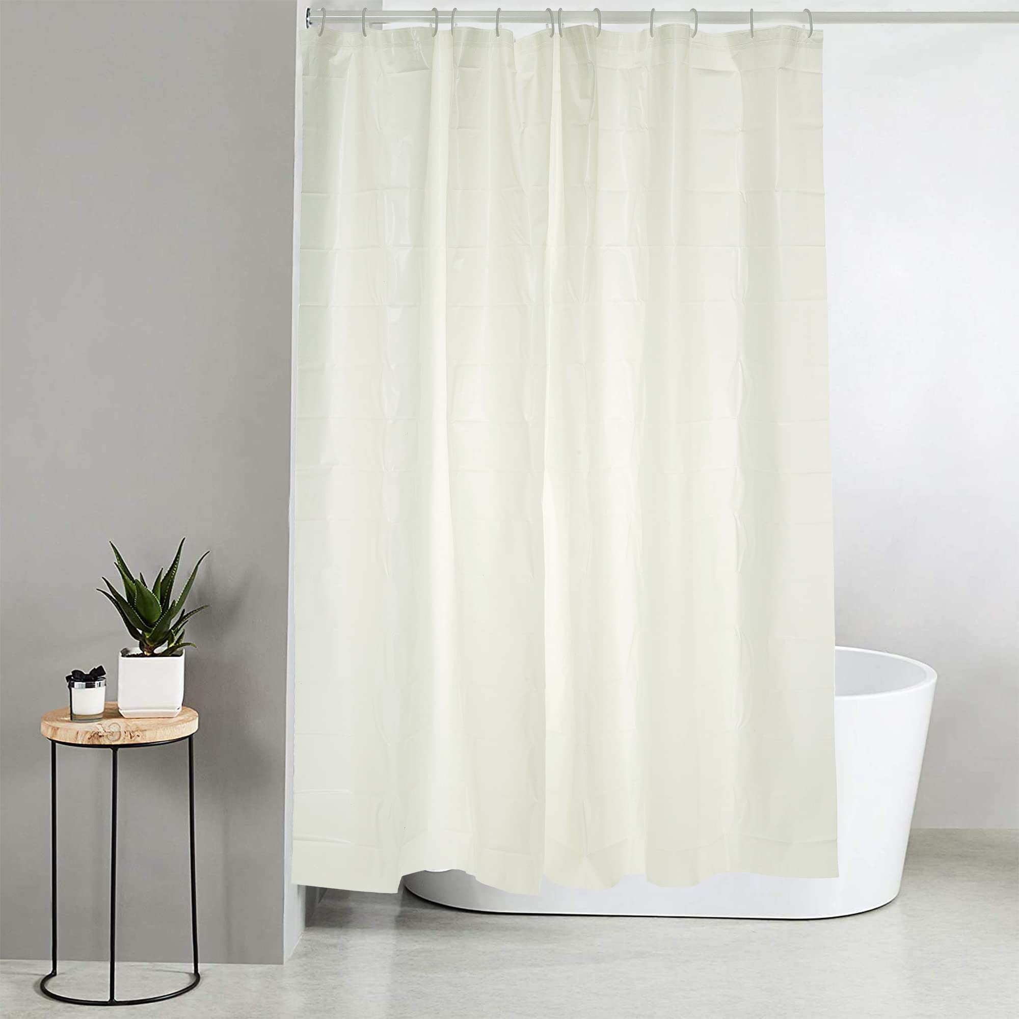Blue Canyon Peva Plain Shower Curtains | 100% Peva Shower Curtain | Anti-Bacterial Surface Treatment | Water Repellent| Weighted Hem | 180 X 180cm | 12 Reinforced Eyelets with Hooks (White) — image 1