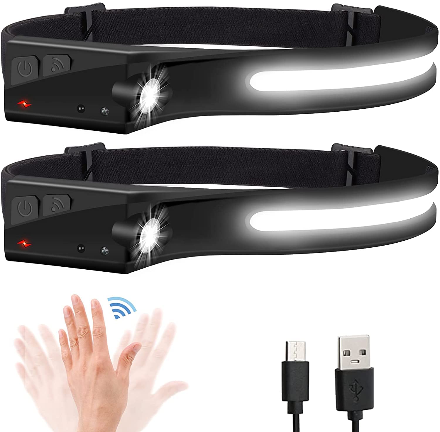 Photo 1 of Headlamp Flashlight, 2Pack Rechargeable LED Headlamps 1200Lumens 2 COB 230°Wide Beam Headlight with Motion Sensor Bright 5 Modes Lightweight Waterproof Head Lamp for Outdoor Running, Camping Hiking