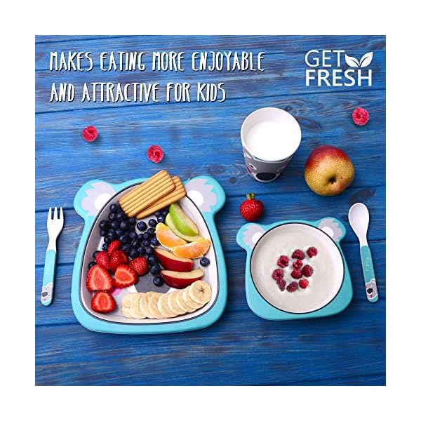 GET-FRESH-Kids-Bamboo-Dinner-Set--5-Piece-Bamboo-Childrens-Dinner-Set-with-Bamboo-Kids-Plate-Bowl-Cup-Spoon-and-Fork--Cute-Koala-Bamboo-Kids-Dinnerware-Set-with-5-Bamboo-Fibre-Baby-Tableware-Dishes GET FRESH Kids Bamboo Dinner Set – 5 Piece Bamboo Childrens Dinner Set with Bamboo Kids Plate Bowl Cup Spoon and Fork – Cute Koala Bamboo Kids Dinnerware Set with 5 Bamboo Fibre Baby Tableware Dishes