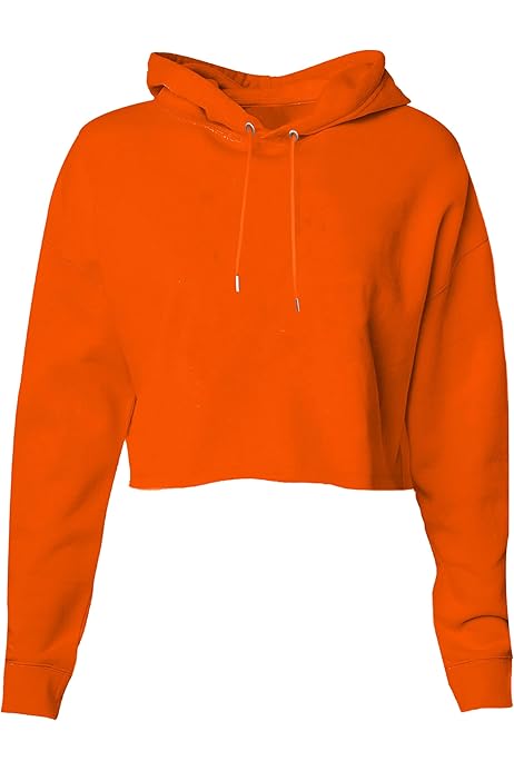 URBAN BUCK Womens Neon Orange Cropped Hoodie Casual High Visibility Long  Sleeve Lamey Workout Crop Top Pullover Hooded Sweatshirt (XL) at Amazon  Women's Clothing store