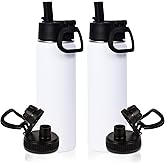 Volhoply 20oz Insulated Stainless Steel Water Bottle With Straw Lid Bulk 2 Pack,Kids Double Wall Vacuum Cups With Handle,Reusable Outdoor Sports Metal Bottles,Travel Flask Keep Cold&Hot(White,2)
