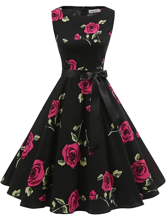Gardenwed Damen 1950er Vintage Cocktailkleid Rockabilly Retro Schwingen Kleid Faltenrock