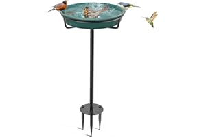 VeyFolzin.st Bird Baths for Outdoors, Detachable Birdbaths for The Garden Clearance, Freestanding Bird Baths for Outdoors Heavy Duty, Bird Bath Bowl Spa & Birdfeeder with Metal Stake Stand (Green)