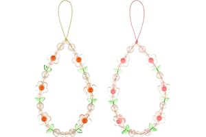 Guiqulai 2Pcs Flower Phone Charms Beaded Phone Keychain Anti Lost Phone Chain Strap Cute Wristband Beaded Phone Keychain Charm for Women Girls
