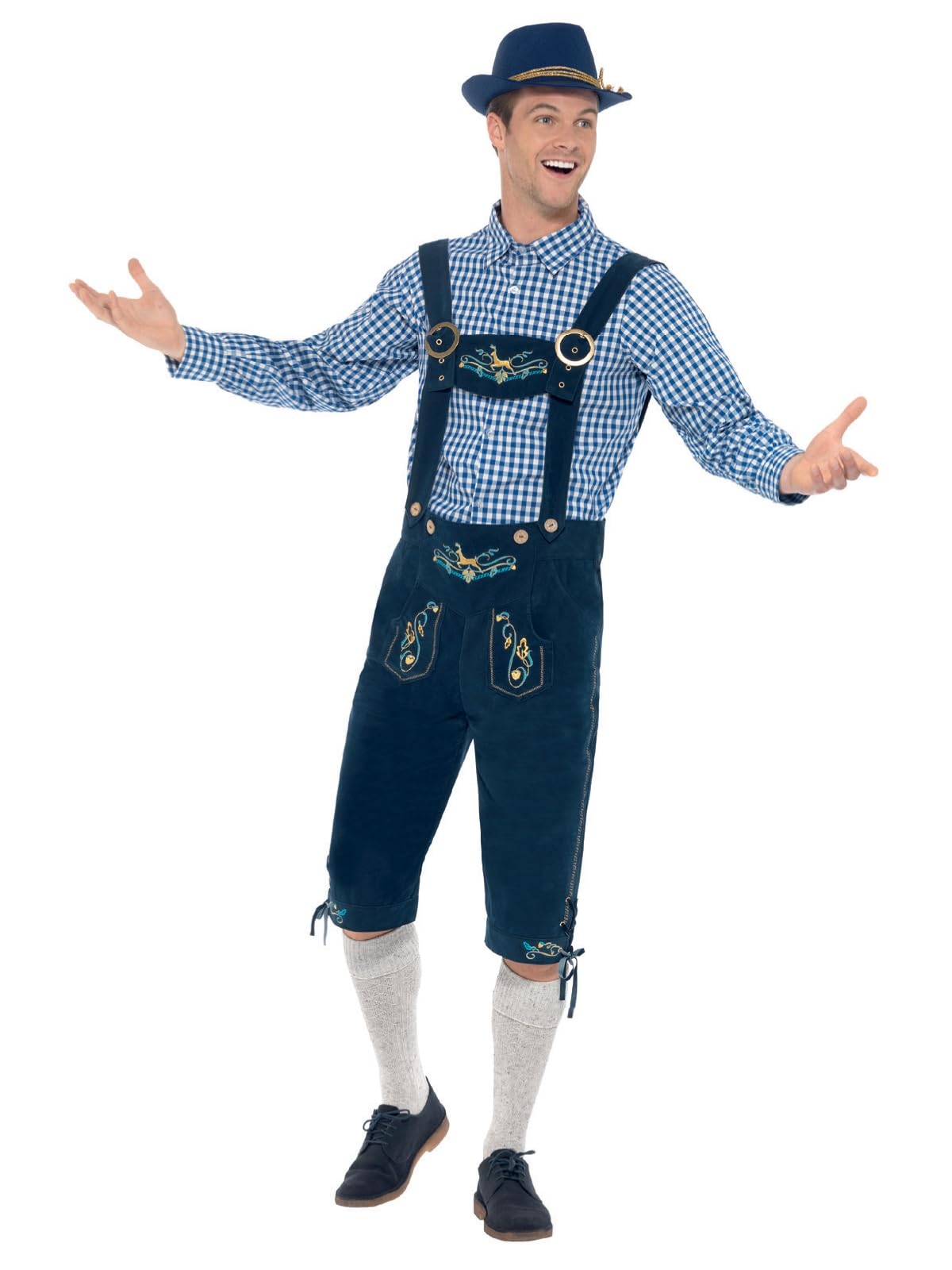 Smiffys Deluxe Traditional Rutger Bavarian Costume, Blue with Lederhosen & Shirt, Oktoberfest Fancy Dress, Adult Dress Up Costumes
