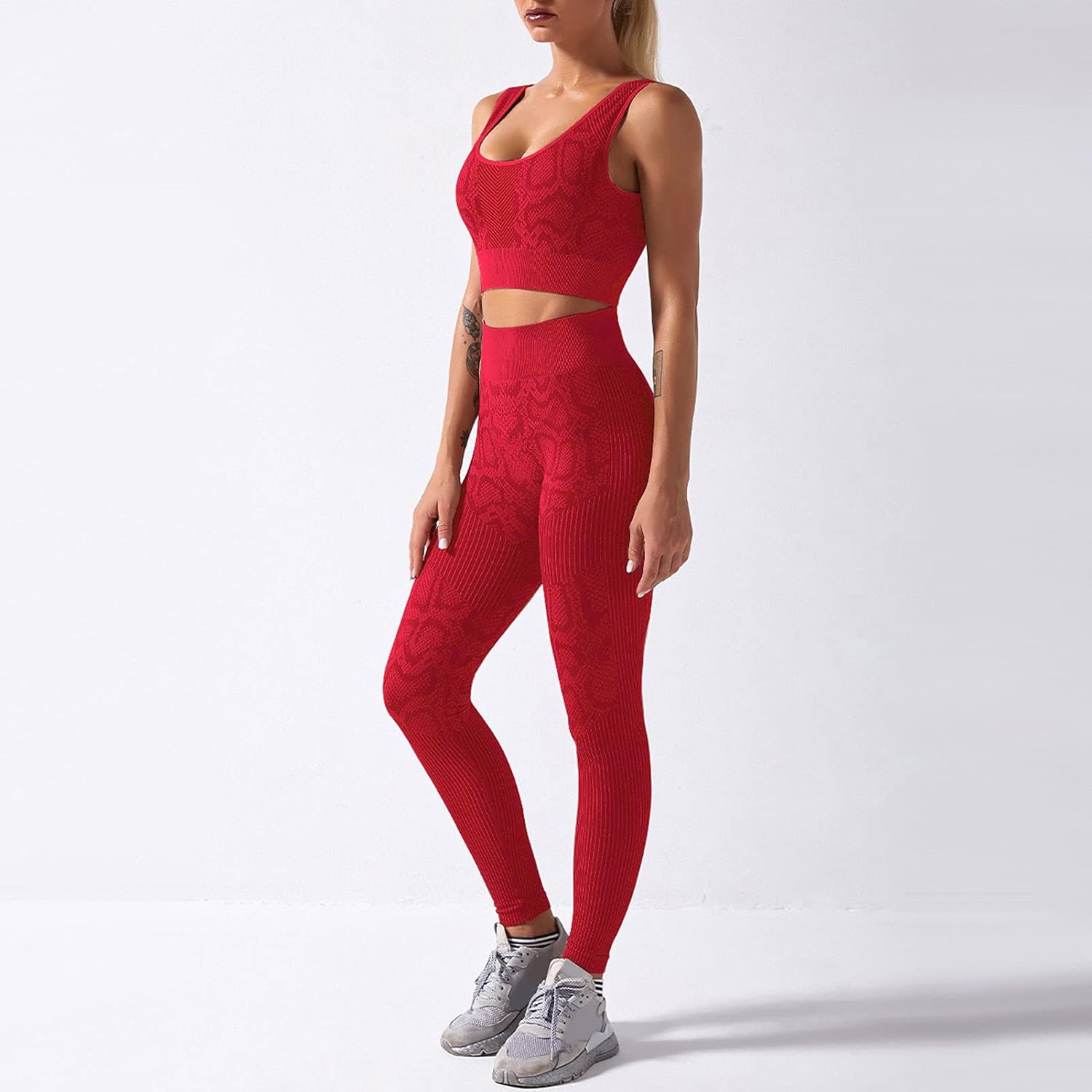 Women Sport Bra and Leggings Set Print Cycling Yoga Pants High Waist