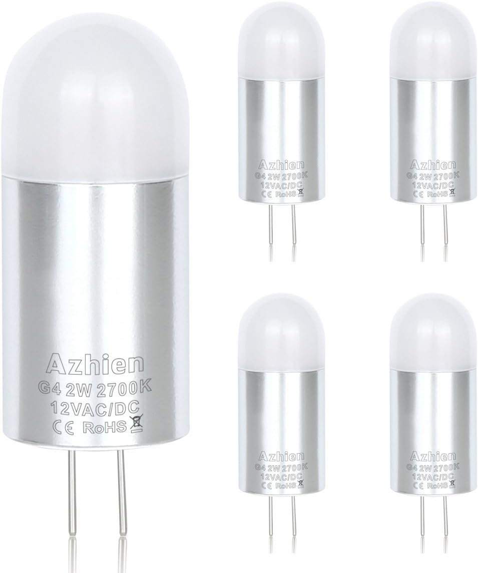 Azhien G4 LED Capsule Bulbs 12V 2W, 10W 18W 20W 25W Halogen Light Equivalent, 2700K Warm White LED Lamps, 12V AC,14 X 43.5mm, 120 Degree,Bi Pin G4 Base,160Lm, CRI>82, Pack of 5 [Energy Class A+]
