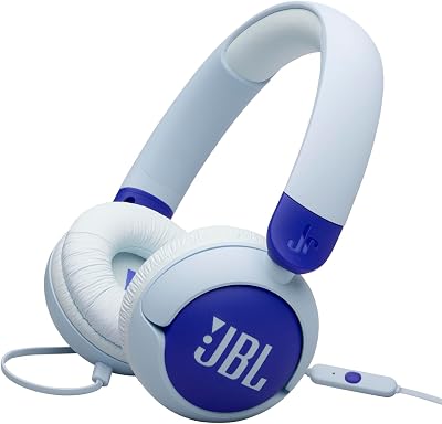 Junior 320, Auscultadores over-ear para crianças, com microfone incorporado, som seguro, volume até 85 dB, almofadas grossas e macias, conjunto de autocolantes, design dobrável, azul