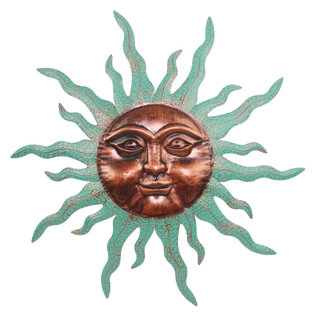 VEWOGARDEN Sun Outdoor Wall Decor, 30" Waterproof Large Metal Wall Art for Home Outside Patio Garden Fence Decorations, Green & Brown Image