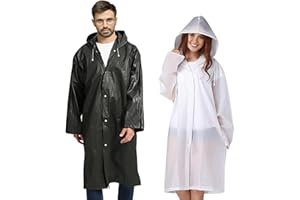 UOFON Rain Ponchos for Adults 2 Pack Reusable EVA Rain Coat Portable Lightweight Clear Rain Poncho with Hood and Drawstring