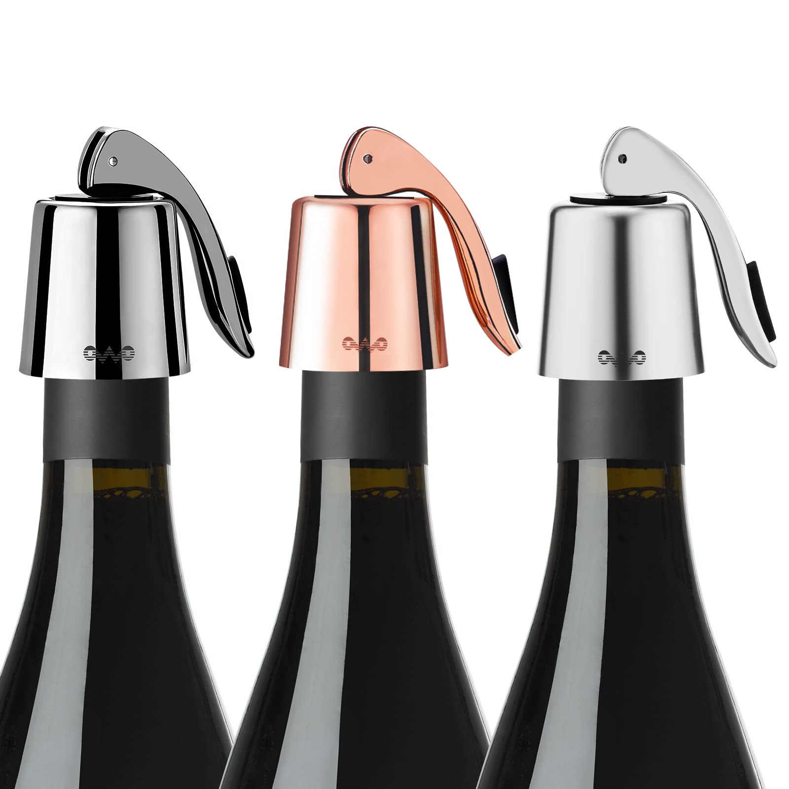 OWO Stainless Steel Wine Bottle Stopper, Reusable Wine Saver with Silicone Seal, Decorative Bottle Sealer, Keeps Fresh (Triple-Color)