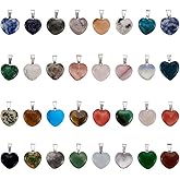 50pcs Heart Shaped Stone Pendants Healing Chakra Crystal Gemstone Rock Charms Random Mixed Bulk for Valentine's Day Gift Jewelry Making Hole: 2x7mm