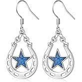 Alphm Horseshoe Star Earrings for Women 925 Sterling Silver Turquoise Horseshoe Earrings Western Horseshoe Jewelry Present