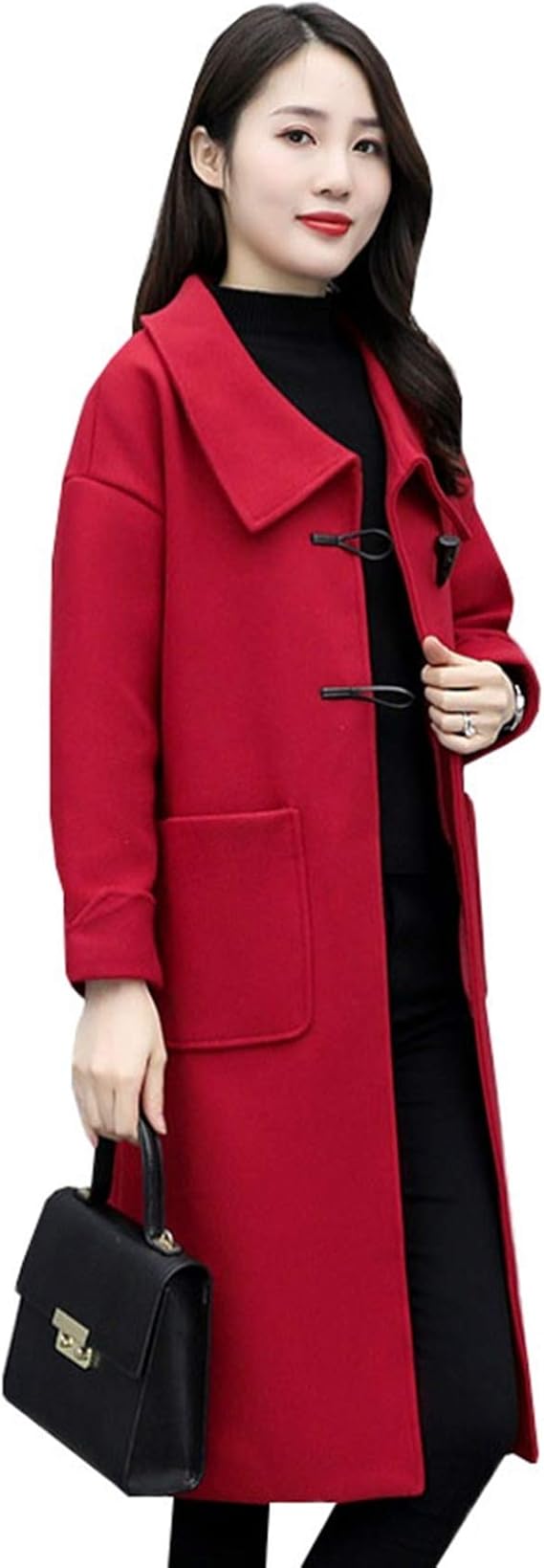 Amazon 赤 ブラック チェスターコート ダッフル レディース ロング丈 秋冬 厚手 防寒 防風 暖かい メルトンコート ステンカラー おしゃれ きれいめ 着痩せ カジュアル ゆったり 大きいサイズ S 3xl コート ジャケット 通販