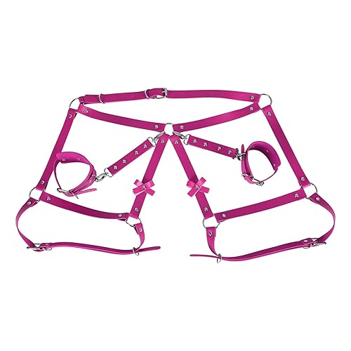 Women's Leather Body Wrist Lock Harness Punk Garter Belt Belt Leg Belt  Adjustment Size Halloween Rave (Rose Red) in Kenya
