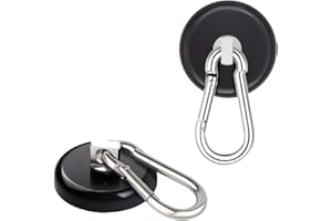 Ant Mag Heavy Duty Neodymium Magnet Hooks with Swiveling Carabiner - 140LBS Capacity, Indoor/Outdoor Hanging, Black (2 Pack)