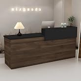Modern Reception Desk with Drawer &amp; Open Shelves, 39-95 Inch Front Counter Table, Computer Workstation Suitable for Salons, Offices, Lobbies, Retail Stores and Home Offices