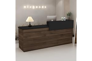 LSZMXI Modern Reception Desk with Drawer & Open Shelves, 39-95 Inch Front Counter Table, Computer Workstation Suitable for Salons, Offices, Lobbies, Retail Stores and Home Offices