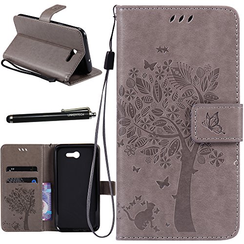 Galaxy J7 V Case, Galaxy J7 Perx Case, Galaxy J7 Sky Pro Case, Linkertech [Kickstand Feature] PU Leather Wallet Flip Pouch Case Cover with Wrist Strap & Card Slots for Samsung Galaxy J7 2017 (B-3)