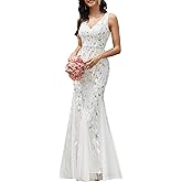 Ever-Pretty Women's Sequin Formal Dress Double V-Neck Sleeveless Mermaid Long Evening Prom Dresses 07886