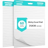 SHARBDA Lined Sticky Easel Pad, 25 in x 30 in,Flip Chart Paper,Sticky Chart Paper for Teachers, Large Self-Stick Easel Paper,Super Sticky &amp; Bleed-Resistant,30 Sheets/Pad,2 Pads