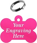 LARRYROO Personalised Engraved Bone Shaped Dog Tag Pink 38mm with Free Split view 2