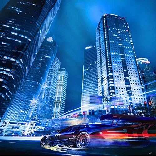10x10ft Blue Photography Backdrop Sports Car City Background Modern Lighting Photo Studio for Wedding